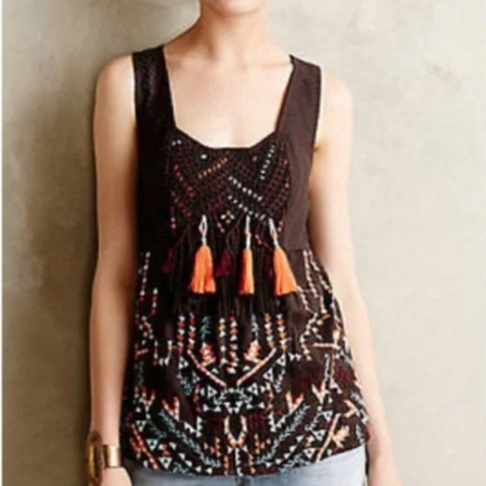 Akemi + Kim chocolate embroidered macrame top